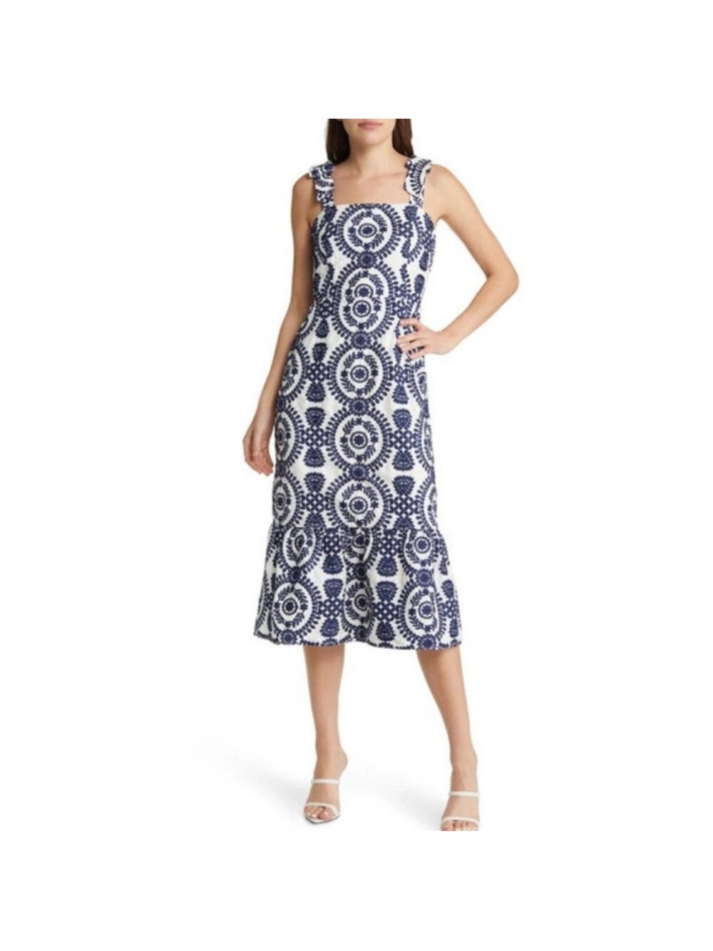 Adelyn Rae Layla Embroidered Cotton Midi Dress Size Small
